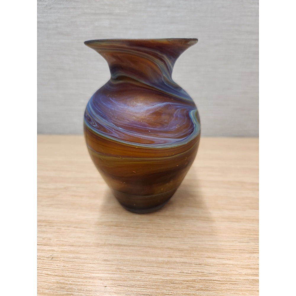 Hebron Glass Handblown Phoenician Glass Bud Flower Vase Multi Colored Swirls